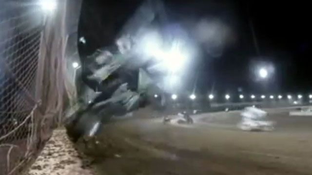 Speedway collision sends car airborne