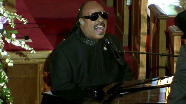 Stevie Wonder performs at Whitney Houston’s Funeral