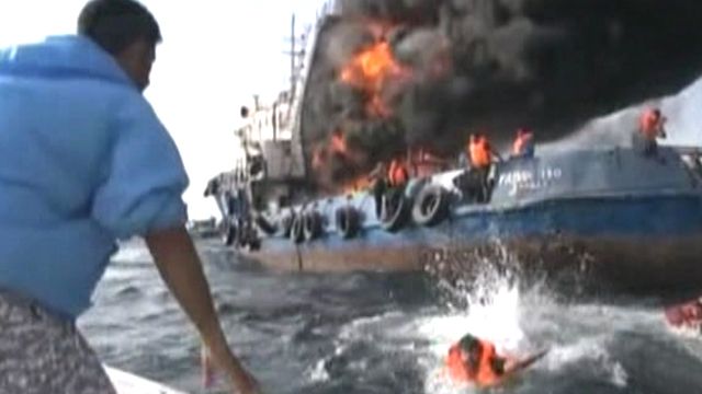 Crew rescued from burning boat in Iranian waters