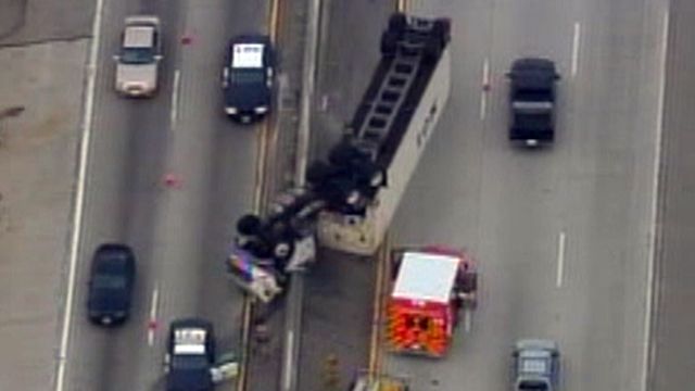 Across America: Tractor trailer overturned on LA freeway