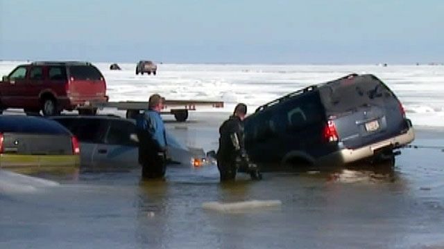 Cars fall through the ice in Wisconsin