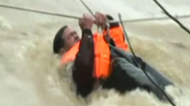 Raging river rescue in China