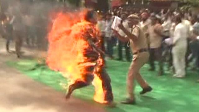Graphic video: Protester sets himself on fire