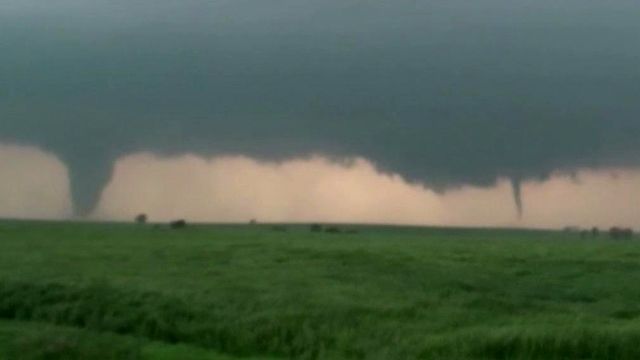 Storm chasers capture twin tornadoes on tape
