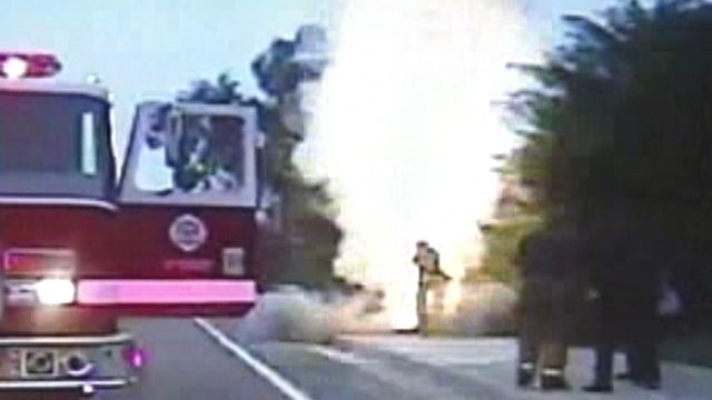 Manhole explosion rocks firefighters