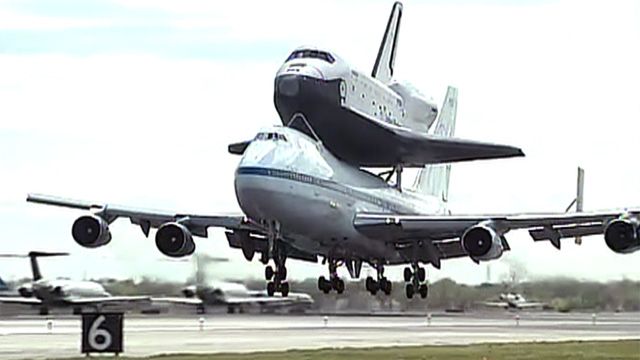Space Shuttle Enterprise Lands at JFK