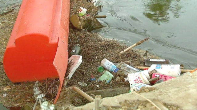 Trash Piling Up in Fresno Canal