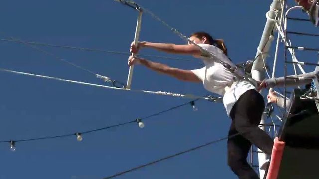 Jenn Sterger swings by trapeze school
