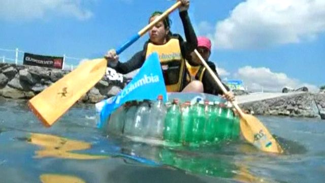 Amateur sailors race on floating trash