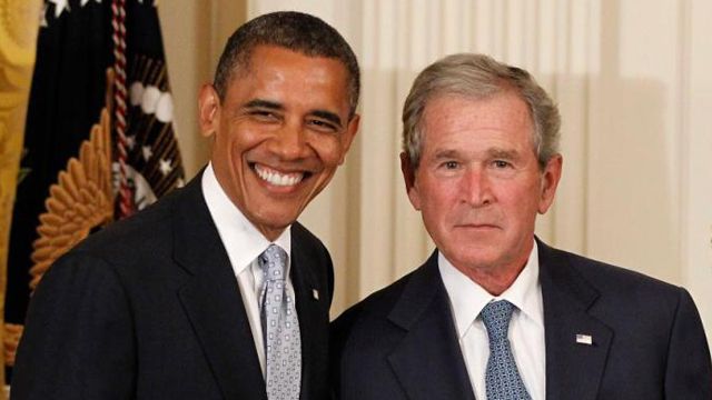 Body Language: Bush and Obama at portrait unveiling