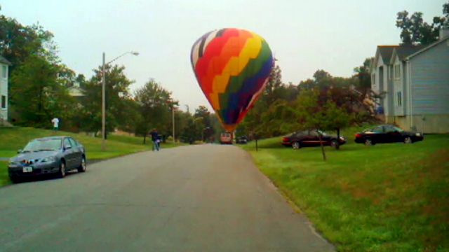 Hot air balloon makes unusual landing