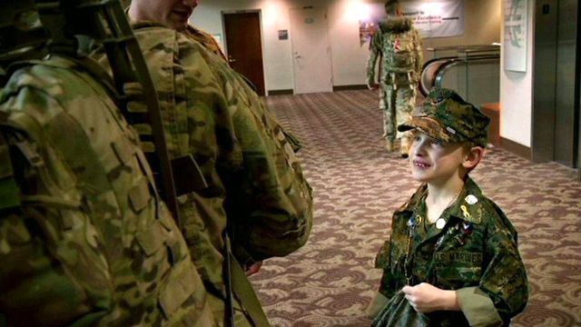One boy shares his mission to show troops our appreciation 