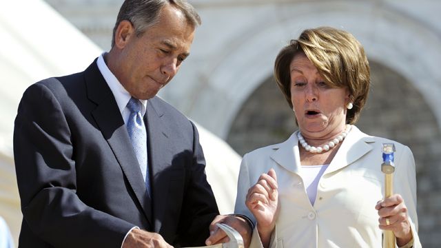 Pelosi has trouble driving in nail at ceremony