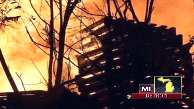 Across America: Detroit factory goes up in flames
