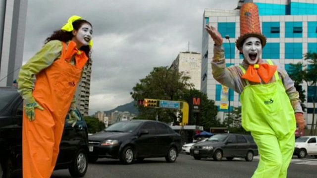 Mimes Hired to 'Police' Traffic in Venezuela