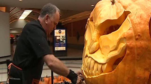 Giant Pumpkin Carved for Charity at Oregon Mall