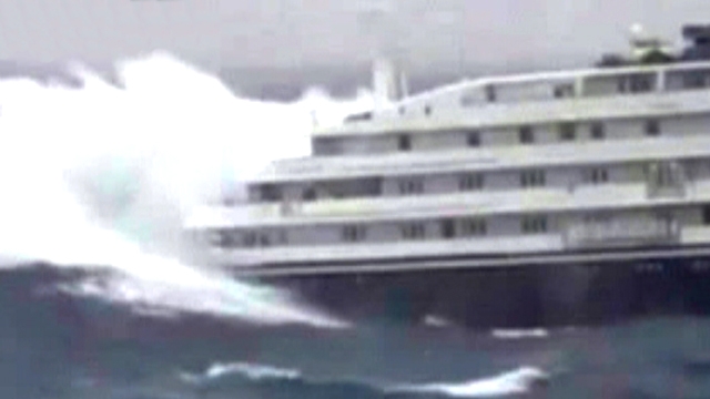 Stranded Cruise Ship Hit By Huge Waves