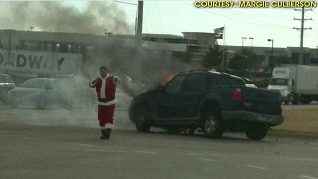 Santa Saves Stranger from Burning Car