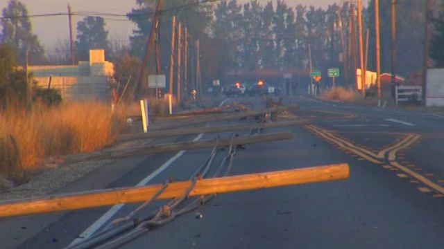 Driver Triggers Domino Effect of Fallen Telephone Poles